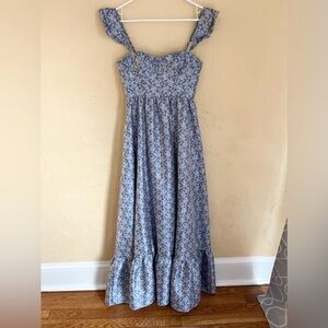 Dessy Marguerite Romantic Floral Corset Maxi Dress with Ruffle Straps Size 0